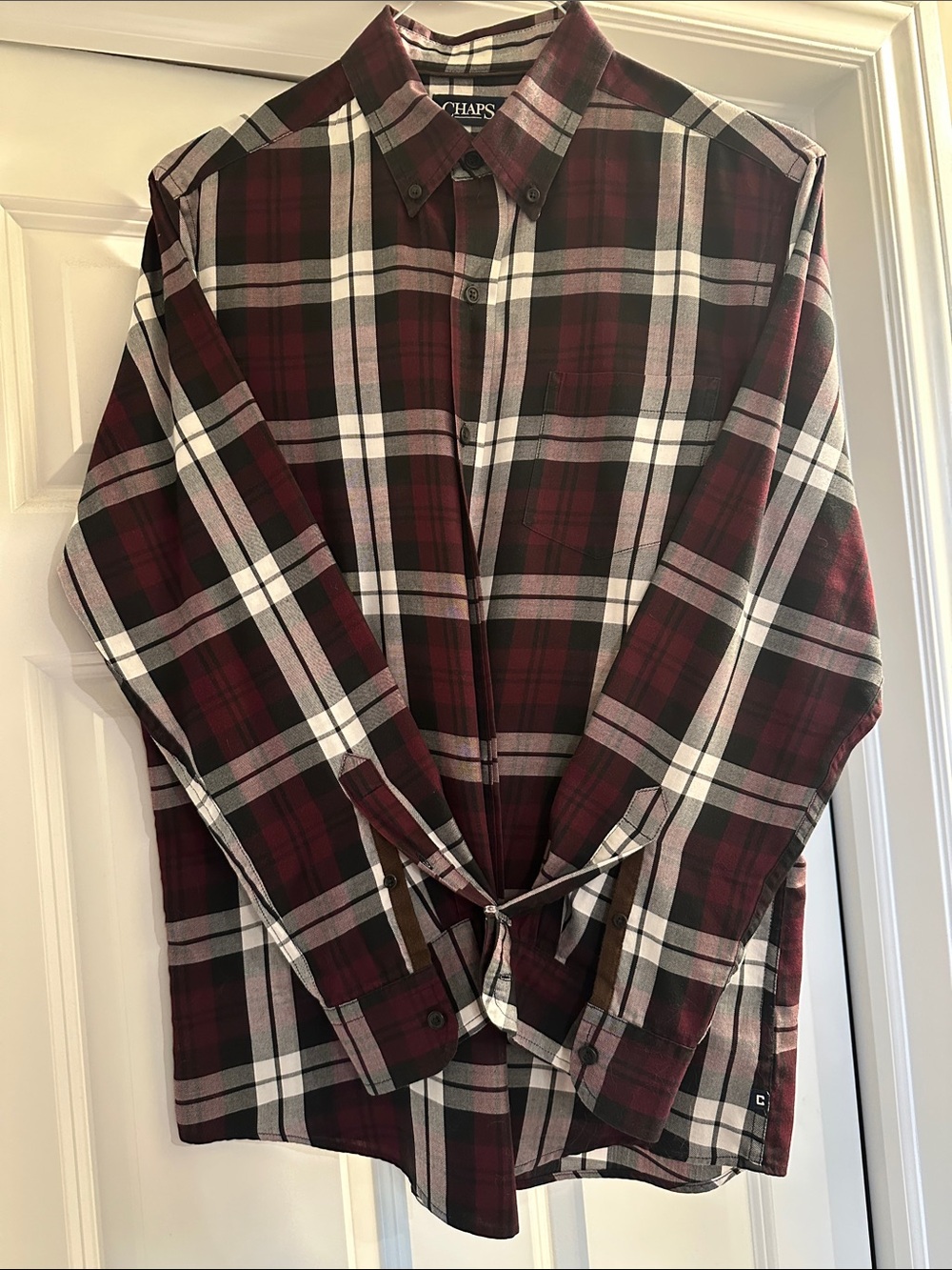 Chaps Men's Red, White, and Black Plaid Button-Down long sleeve dress shirt